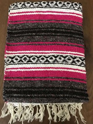 Mexican Falsa Throw Blanket Yoga - Made In Mexico - Dark Pink - Serape