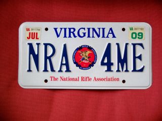 2009 Virginia Nra National Rifle Assoc Vanity License Plate Nra 4me Nra For Me