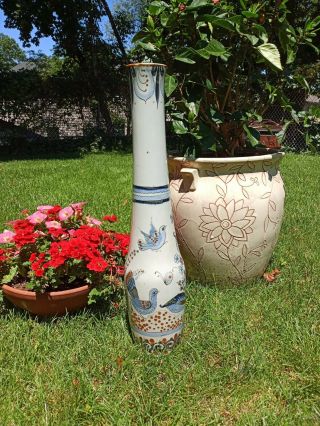Ken Edwards,  Vase With Butterflies,  Birds And Flowers.  Hand Painted From Mexico