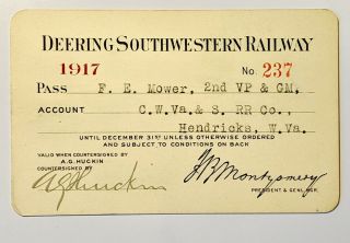1917 Deering Southwestern Railway Annual Pass F E Mower A G Huckin