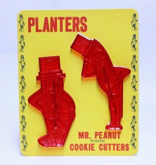 Vintage Plastic Mr.  Peanut Cookie Cutter Set On Card