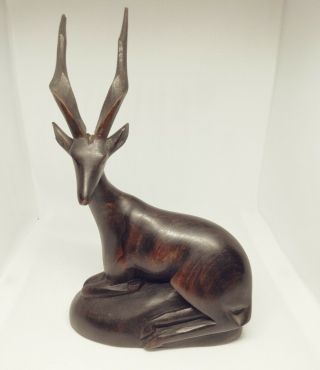 Hand Carved Dark Ebony Wood Gazelle Antelope Vintage Animal Figurine Africa Art