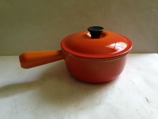 Vintage Le Creuset Flame Orange Cast Iron Sauce Pot Pan & Lid 16 France