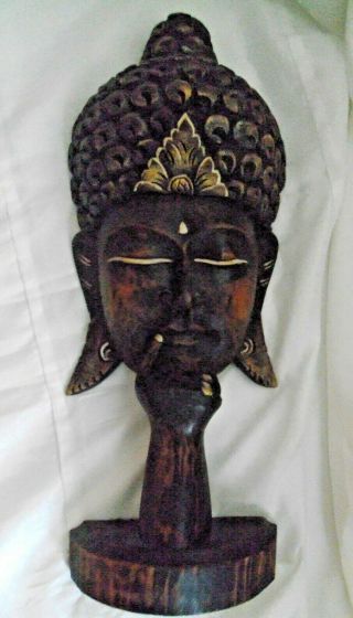 Buddha Head Face Figure Hand Carved Wooden Zen Decor Buddha Table Art