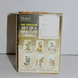 Miniature Thimble Set Vintage Sears Roebuck Set Of 6 Fine Porcelain Japan Made