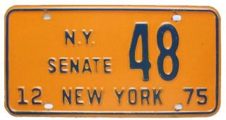 York 1975 State Senate License Plate,  Low Number 48,  Political,  Government