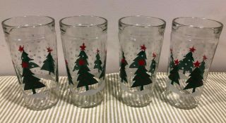 4 Vintage Anchor Hocking Christmas Jelly Jar Tumblers With Trees Design
