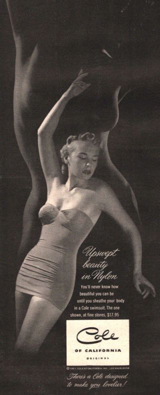 1950 Vintage Bathing Suit Ad Coles Of California Swimsuits Nude In Shadow 121918