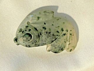 Vintage Asian Koi Fish Jade Green Carved Pendant 2 " Spotted & Clear Sides