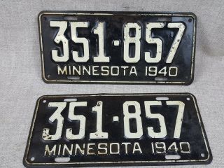 Minnesota License Plates (pair) Mn 1940 Tag