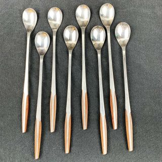 Vtg Eldan Set Of 8 Ice Tea Spoons Stainless Steel Japan Mid Century Modern
