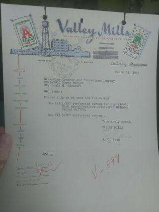 1953 Letterhead Illustrated Valley Mills Vicksburg,  Jackson Ms - Signed Jc Wood