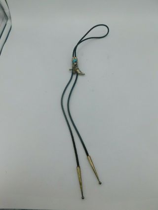 Turquoise And Coral Sterling Silver Southwestern Cowboy Boot Leather Bolo Tie