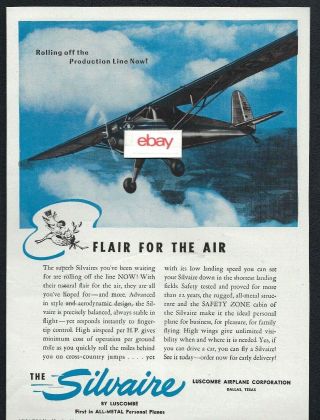 Luscombe Airplane Corp All Metal Silvaire Flair For The Air 1946 Ad