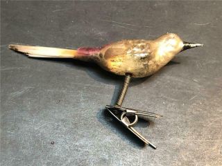 Rare Antique German Mercury Glass Bird Clip Christmas Tree Ornament