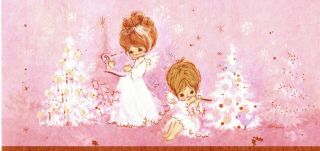 Pink Angel Lady Woman Girl Gold Embossed Hallmark Vtg Christmas Greeting Card