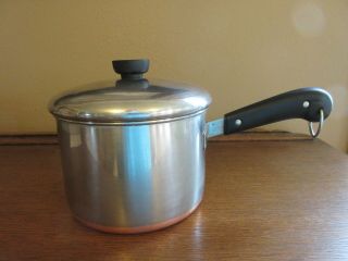 Vtg Revere Ware Stainless Steel Copper Clad 3 Qt Sauce Pan W/ Lid Double Circle