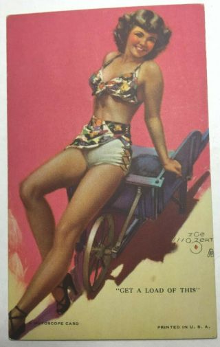 Vintage Pin Up Girl Card " Get A Load Of This " Mutoscope 5 1/4x 3 1/4 " Signed?