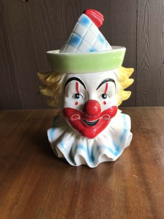 Clown Musical Cookie Jar Schmid Candy Man Japan Treat Ceramic Vintage Music Box