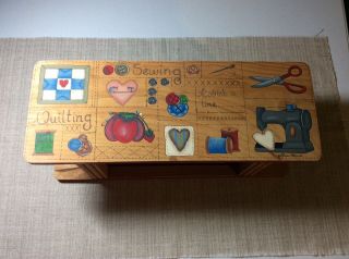 Vintage Dianna Marcum Wooden Sewing Box With Painted Top Drawer Pull 14.  5 "