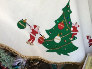 Christmas Table Cloth 59” Round With Felt Handmade Vintage Adorable Elves