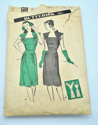 Vintage Butterick Sewing Pattern 40s 50s One Piece Day Dress 3046 Sz 14
