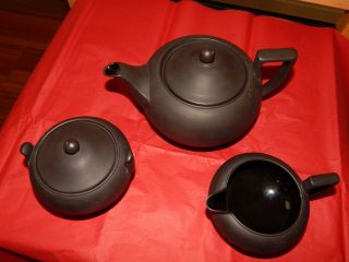 5 Piece Black Ceramic Tea Pot / Sugar Bowl / Creamer Set