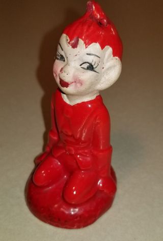 Vintage Kitschy Ceramic Red Sitting Pixie Elf Sprite Fairy Figurine