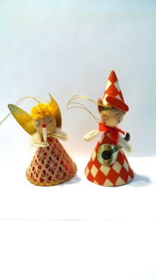 2 Vintage Cardboard Christmas Figures Ornaments Figurines Putz Made In Japan