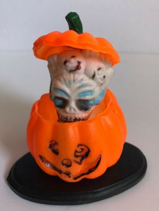 Vintage Halloween Plastic Blow Mold Cake Topper Party Favor Jol Skull Ghosts