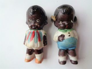 2 Antique All Bisque Black Americana Dolls 2.  5 " Made In Japan Japanese Ethnic