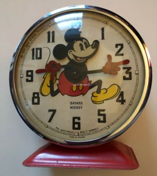 Vintage Mickey Mouse Wind - Up Alarm Clock - 1964 Bayard France Disney