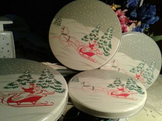 Set Of 4 1970s Vintage Christmas Tins Cookie Tins Horse Sleigh Ride