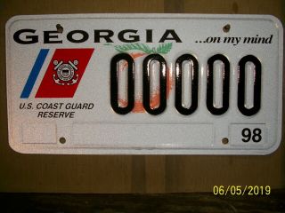 1998 Georgia Military Sample License Plate.  00000.  Coast Guard