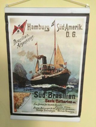 Vtg Hamburg Sud Amerika Sud Brasilien Santa Catharina S America Travel Poster