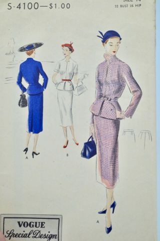 Vintage Vogue Special Design Sewing Pattern 1950s Suit Dress 4100 Sz 14
