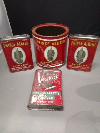 Vintage Prince Albert Crimp Cut Pipe Pocket Tobacco Tin Large Tin & Velvet