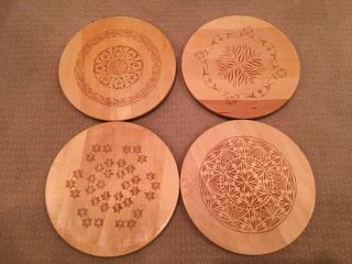 European Folk Art Wood Wooden Hand Made Chip Carved Carving Old World 4 Plates