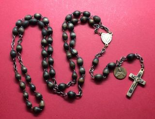 † Nun Early 1900s Antique Black Wooden Beads Rosary - Sister Of Charity †