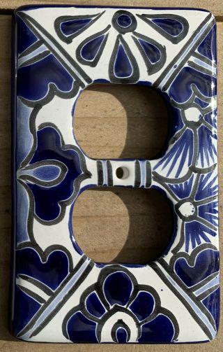 Talavera Pottery Light Switch Cover Wall Plate Double Outlet 3 X 5 Blue White