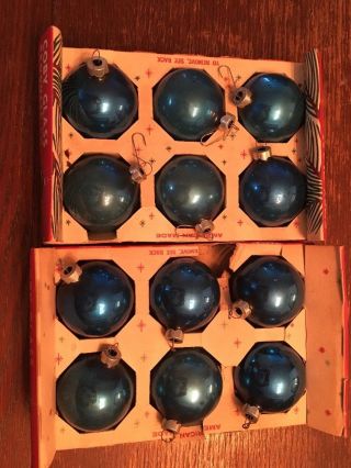 Vintage Set Of 12 Glass Gorgeous Blue Coby Christmas Tree Ornaments Usa