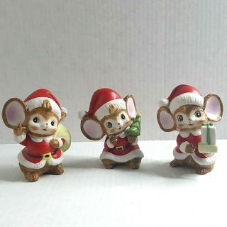 Vintage Porcelain Holiday Christmas Mouse Mice Figurines Set Of 3 Homeco 5405
