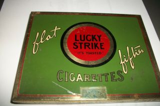 Vintage Lucky Strike Flat Fifties Cigarette Tin Case 5 3/4 W X 4 1/2 L