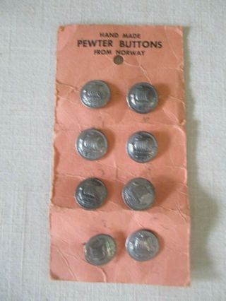 Vintage Set Of 8 Pewter Buttons From Norway