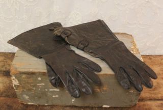 Rare Early Antique Mens Black Leather Indian Harley Motorcycle Gloves