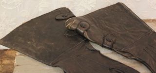 RARE EARLY Antique Mens Black Leather Indian Harley Motorcycle Gloves 2