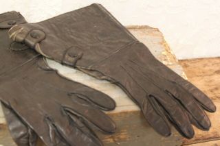 RARE EARLY Antique Mens Black Leather Indian Harley Motorcycle Gloves 3