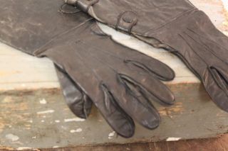 RARE EARLY Antique Mens Black Leather Indian Harley Motorcycle Gloves 4