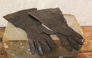 RARE EARLY Antique Mens Black Leather Indian Harley Motorcycle Gloves 6