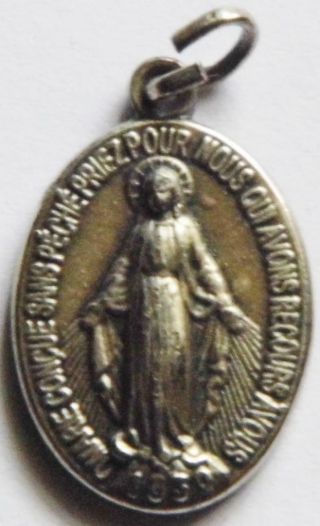 Fine Antique Silver Miraculous Holy Medal Catholic Prayer BVM Mary High Relief 2